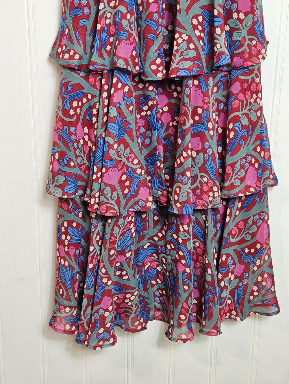 Entro Floral Tiered Maxi Dress L Puff Sleeve Smocked Cottagecore Boho - Picture 10 of 16